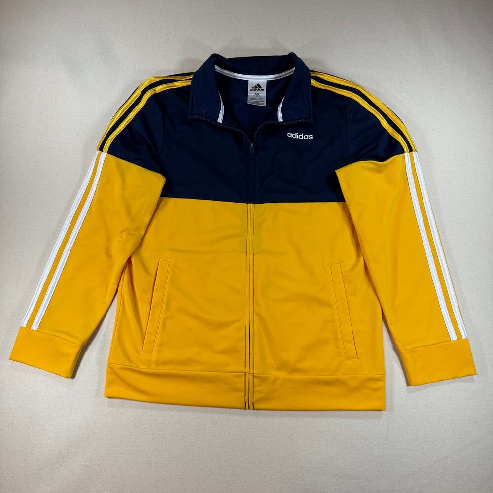 adidas Youth L 14/16 Navy Yellow Colorblock Tricot Track Jacket Full Zip AP5460